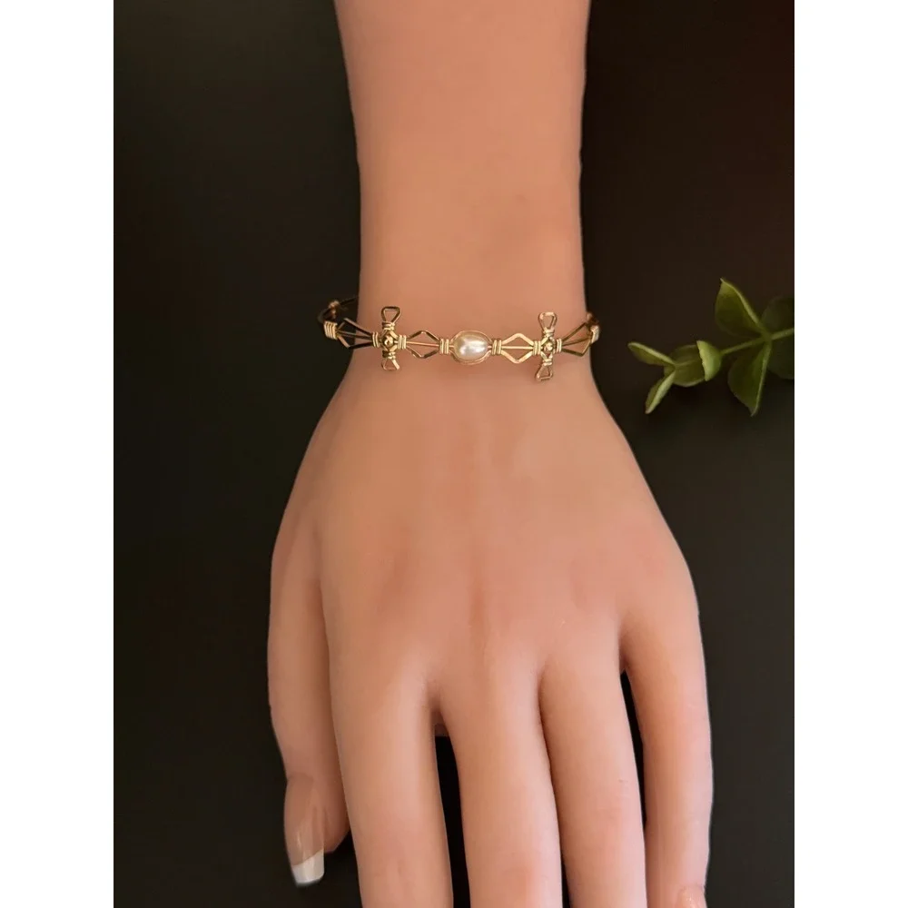 Ronaldo Designer Renewal Bracelet 14k Gold Filled Artist Wire Pearl Bangle